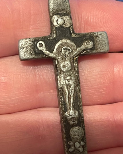 Victorian Crucifix pot metal pendant Antique 1800s