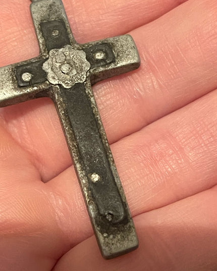 Victorian Crucifix pot metal pendant Antique 1800s