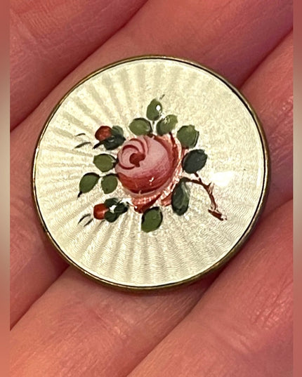 Antique STERLING GUILLOCHE ENAMEL Norway 925 🌹 FLOWER BROOCH