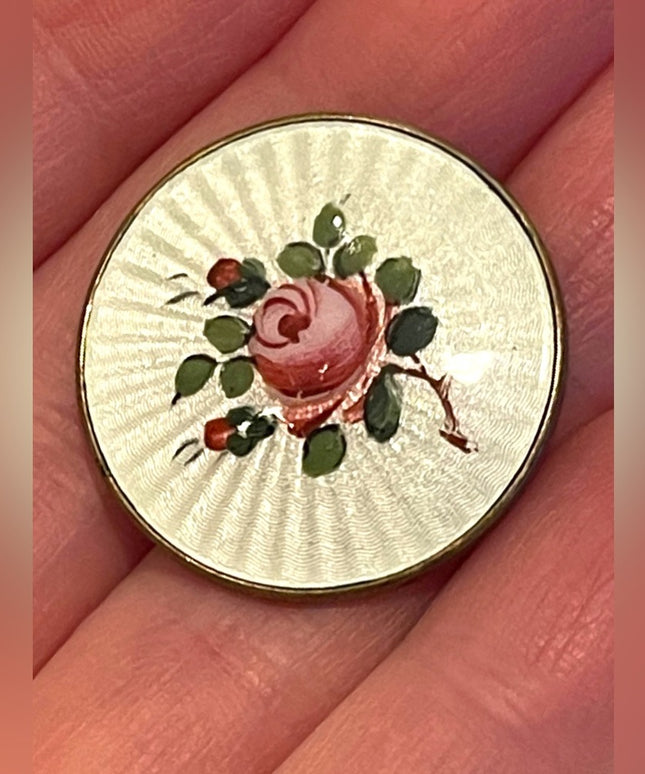 Antique STERLING GUILLOCHE ENAMEL Norway 925 🌹 FLOWER BROOCH