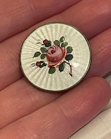 Antique STERLING GUILLOCHE ENAMEL Norway 925 🌹 FLOWER BROOCH