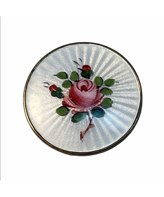Antique STERLING GUILLOCHE ENAMEL Norway 925 🌹 FLOWER BROOCH