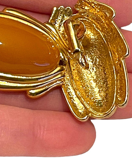 Vintage 1980s gold Finish yellow enameled  clip on chunky earrings