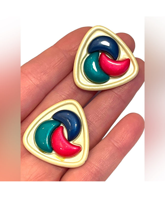 Vintage 1970s Colorful Chunky metal & resin plastic groovy earrings
