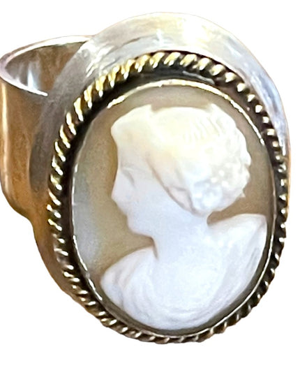 Vintage Sterling silver 925 Shell cameo large ring cigar band heavy