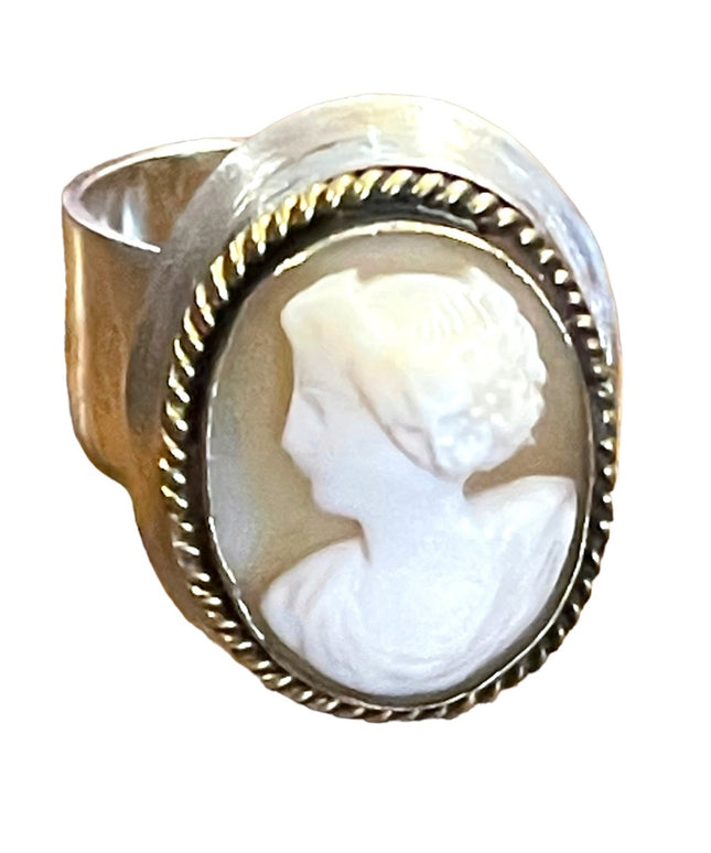 Vintage Sterling silver 925 Shell cameo large ring cigar band heavy