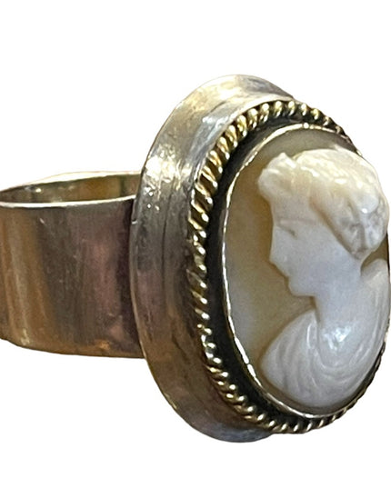 Vintage Sterling silver 925 Shell cameo large ring cigar band heavy