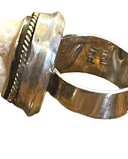 Vintage Sterling silver 925 Shell cameo large ring cigar band heavy