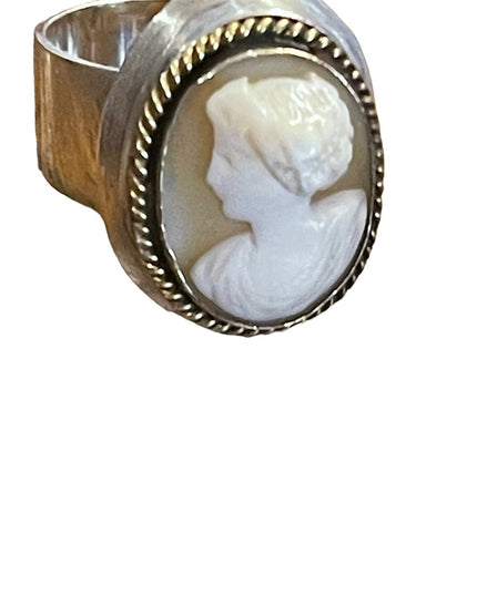 Vintage Sterling silver 925 Shell cameo large ring cigar band heavy
