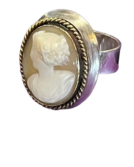 Vintage Sterling silver 925 Shell cameo large ring cigar band heavy