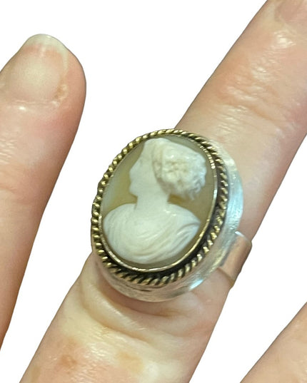 Vintage Sterling silver 925 Shell cameo large ring cigar band heavy