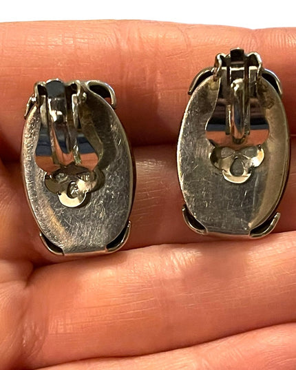 Vintage Mexico  Mahogany Obsidian Chunky sterling silver 925 clip on earrings