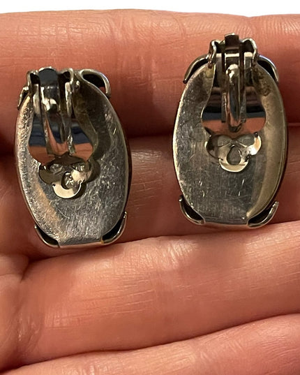Vintage Mexico  Mahogany Obsidian Chunky sterling silver 925 clip on earrings