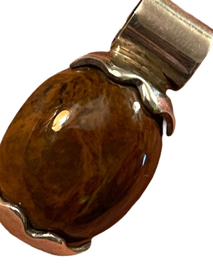 Vintage Mexico Sterling silver 925 Mahogany Obsidian stone necklace pend…