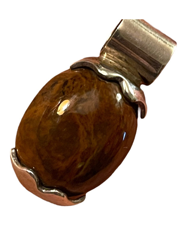Vintage Mexico Sterling silver 925 Mahogany Obsidian stone necklace pend…