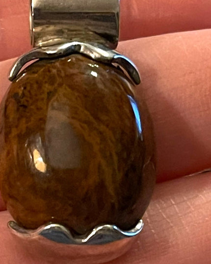 Vintage Mexico Sterling silver 925 Mahogany Obsidian stone necklace pend…