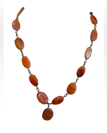 - Antique Handmade German silver cabochon agate stone necklace