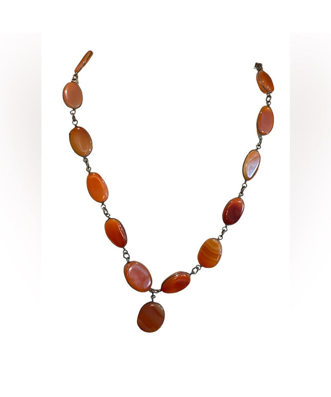 - Antique Handmade German silver cabochon agate stone necklace