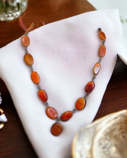 - Antique Handmade German silver cabochon agate stone necklace