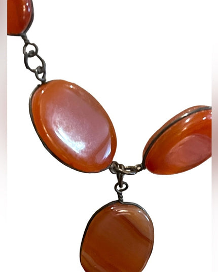 - Antique Handmade German silver cabochon agate stone necklace