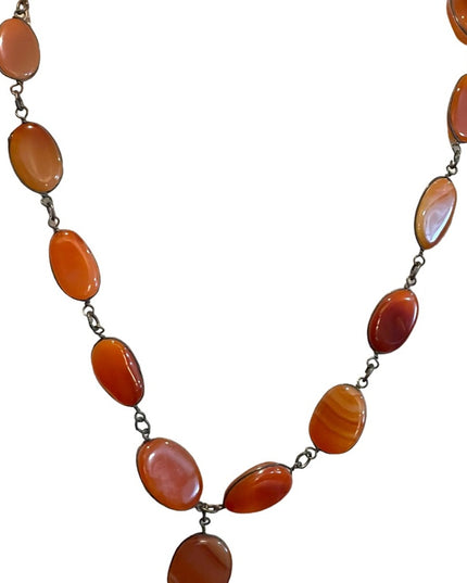 - Antique Handmade German silver cabochon agate stone necklace