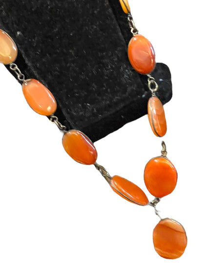 - Antique Handmade German silver cabochon agate stone necklace