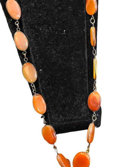 - Antique Handmade German silver cabochon agate stone necklace