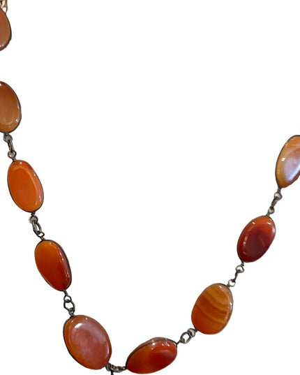 - Antique Handmade German silver cabochon agate stone necklace