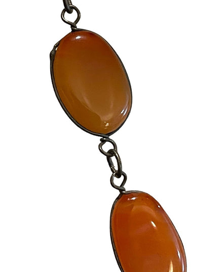 - Antique Handmade German silver cabochon agate stone necklace