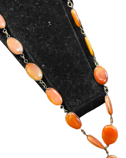 - Antique Handmade German silver cabochon agate stone necklace