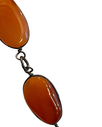 - Antique Handmade German silver cabochon agate stone necklace
