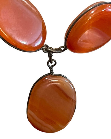 - Antique Handmade German silver cabochon agate stone necklace