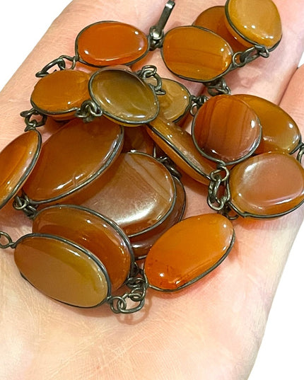 - Antique Handmade German silver cabochon agate stone necklace