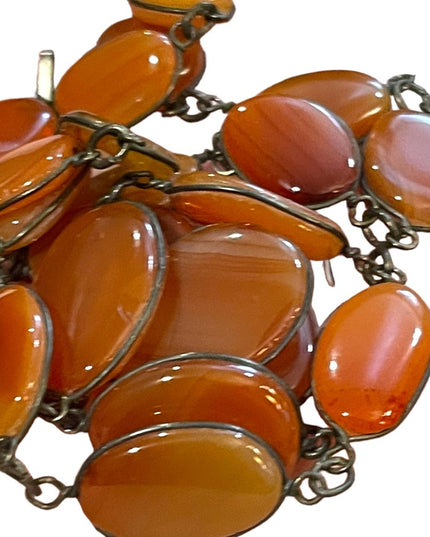 - Antique Handmade German silver cabochon agate stone necklace