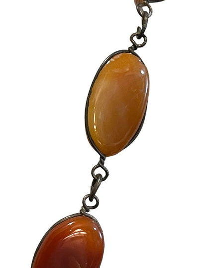 - Antique Handmade German silver cabochon agate stone necklace