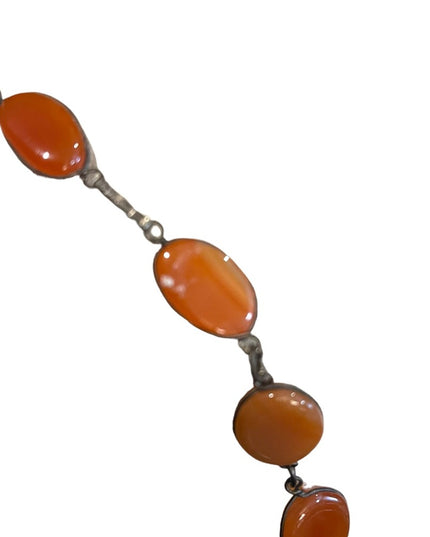 - Antique Handmade German silver cabochon agate stone necklace