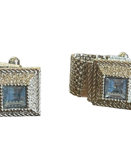 Vintage 1960s London blue topaz crystal cufflinks silver hammered finish…