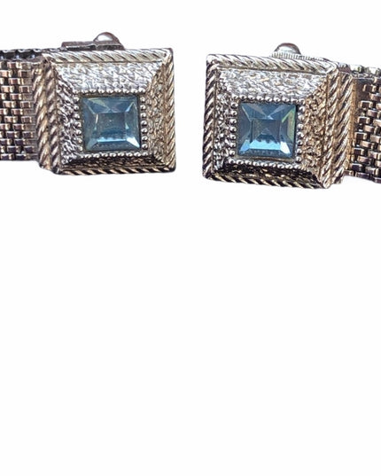 Vintage 1960s London blue topaz crystal cufflinks silver hammered finish…