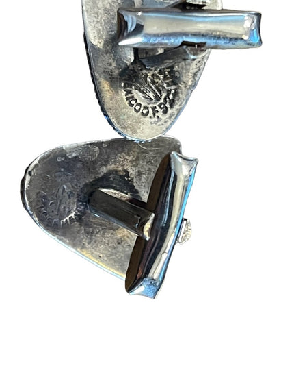 Vintage Mexico 1950s Blue Paste Glass Carved Aztec RARE 925 Sterling cufflinks