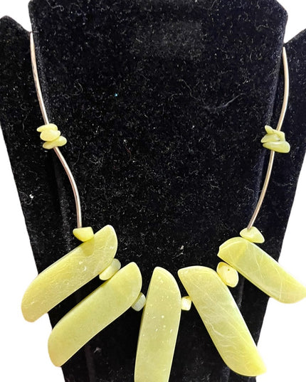 Lemon Serpentine Sterling Silver Cleopatra Gemstone Bead Necklace Tribal