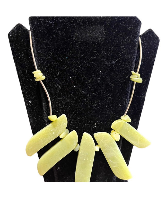 Lemon Serpentine Sterling Silver Cleopatra Gemstone Bead Necklace Tribal