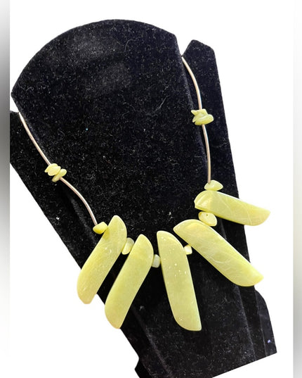 Lemon Serpentine Sterling Silver Cleopatra Gemstone Bead Necklace Tribal
