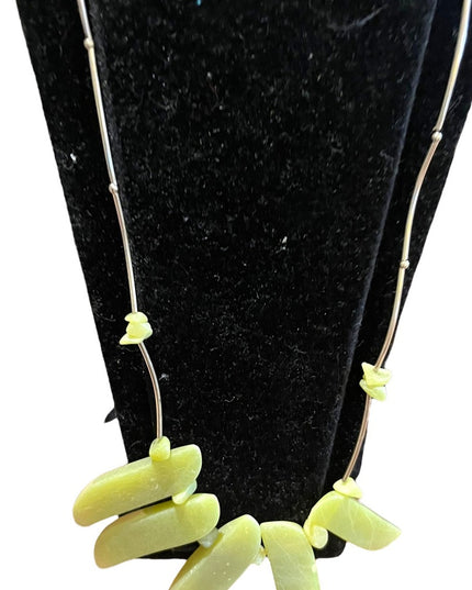 Lemon Serpentine Sterling Silver Cleopatra Gemstone Bead Necklace Tribal