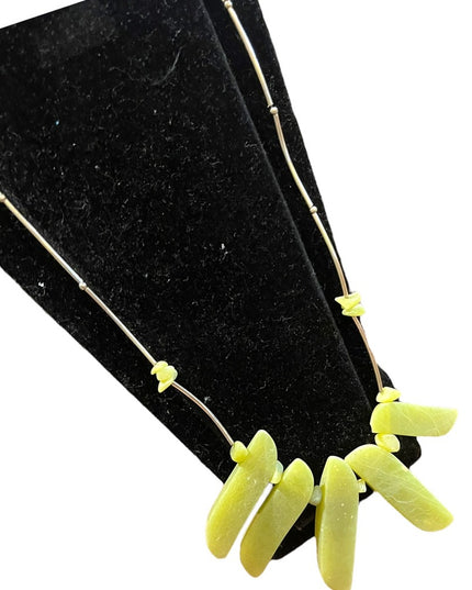 Lemon Serpentine Sterling Silver Cleopatra Gemstone Bead Necklace Tribal