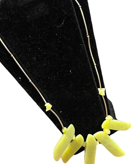 Lemon Serpentine Sterling Silver Cleopatra Gemstone Bead Necklace Tribal