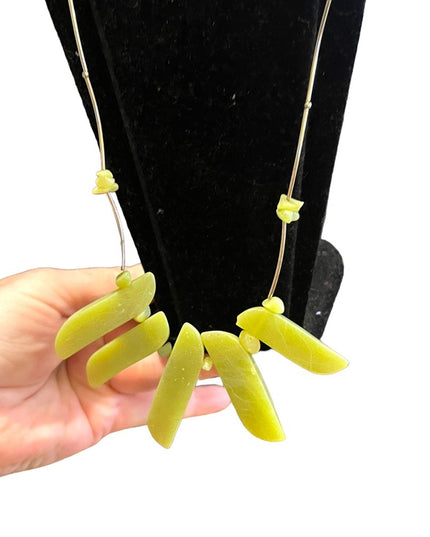 Lemon Serpentine Sterling Silver Cleopatra Gemstone Bead Necklace Tribal