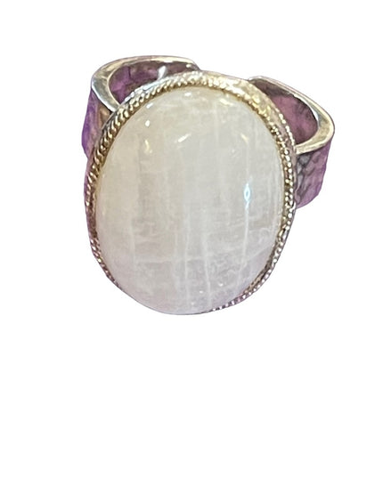 Baroni Signed Sterling silver 925 Handmade hammered open band Moonstone ring