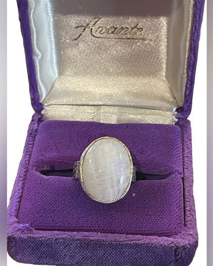 Baroni Signed Sterling silver 925 Handmade hammered open band Moonstone ring