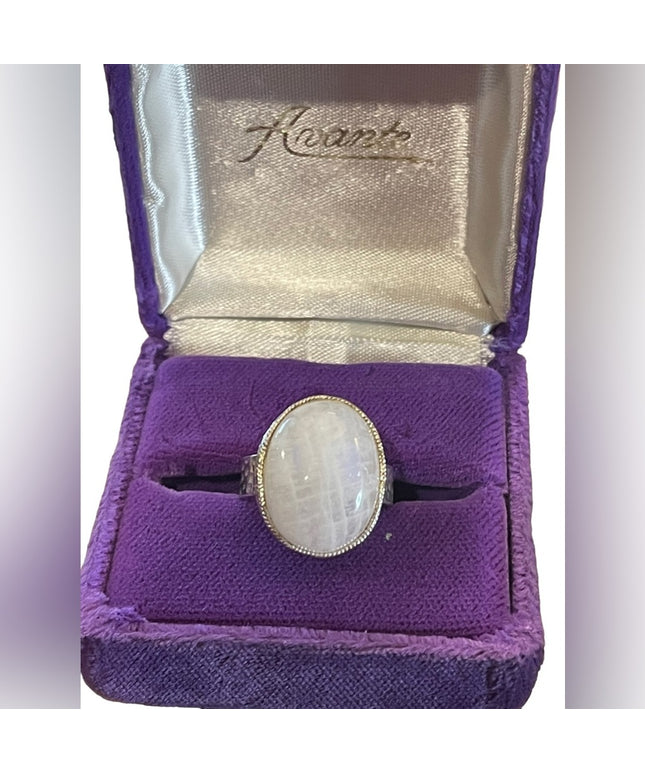 Baroni Signed Sterling silver 925 Handmade hammered open band Moonstone ring