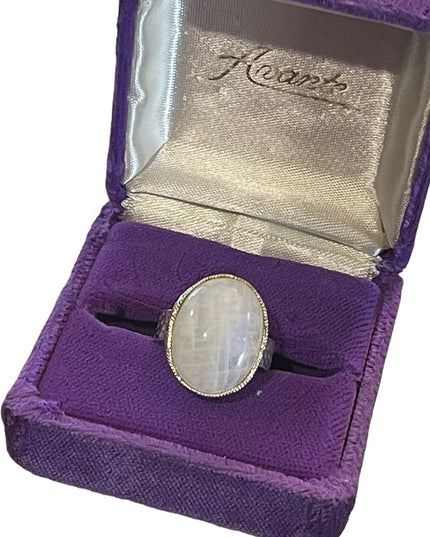 Baroni Signed Sterling silver 925 Handmade hammered open band Moonstone ring